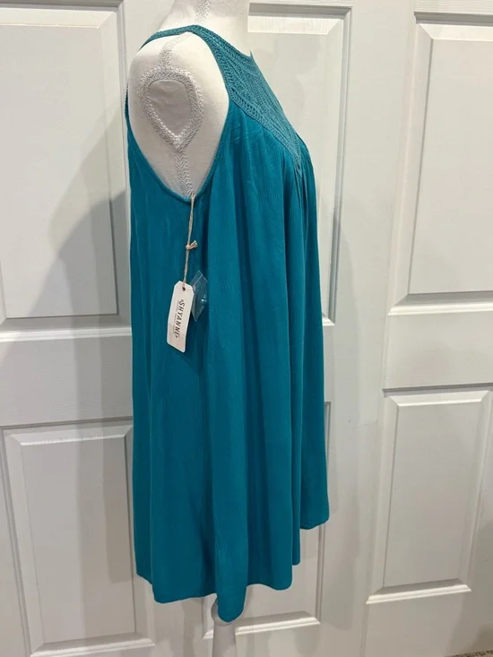NWT Shyanne Teal Crochet Lace Yoke Boho Swing Dress M - Picture 7 of 10